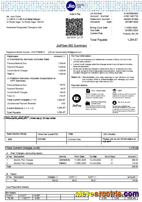 Professional India Jio Digital Life Utility Bill Template In Word And PDF Formats, Version 4
