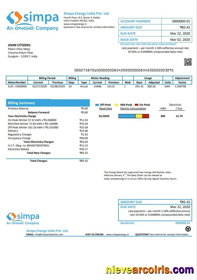 India Simpa Energy India Pvt. Ltd Utility Bill Preview