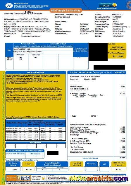 Professional India Tata Power Company Limited Utility Bill Template In Word And PDF Formats
