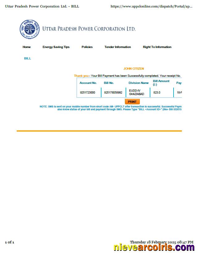 Realistic India Uttar Pradesh Power Corporation Limited Utility Bill Template In Word And PDF Formats