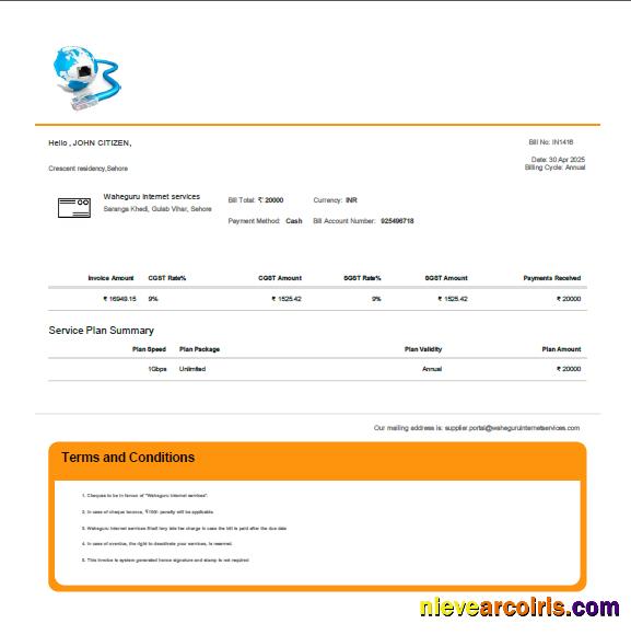 Editable India Waheguru Telecom Utility Bill Template In Word And PDF Formats