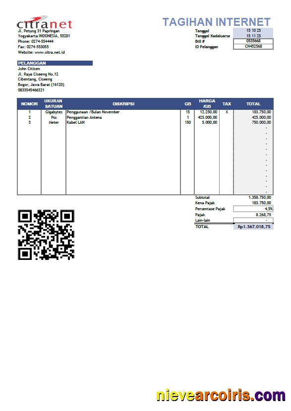 Realistic Indonesia Citranet Utility Bill Template In Word And PDF Formats