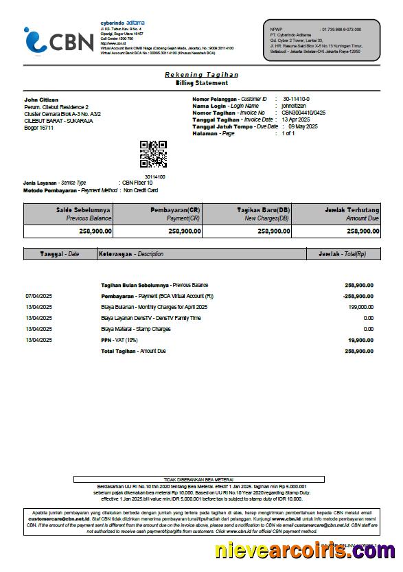 Editable Indonesia Cyberindo Aditama Utility Bill Template In Word And PDF Formats