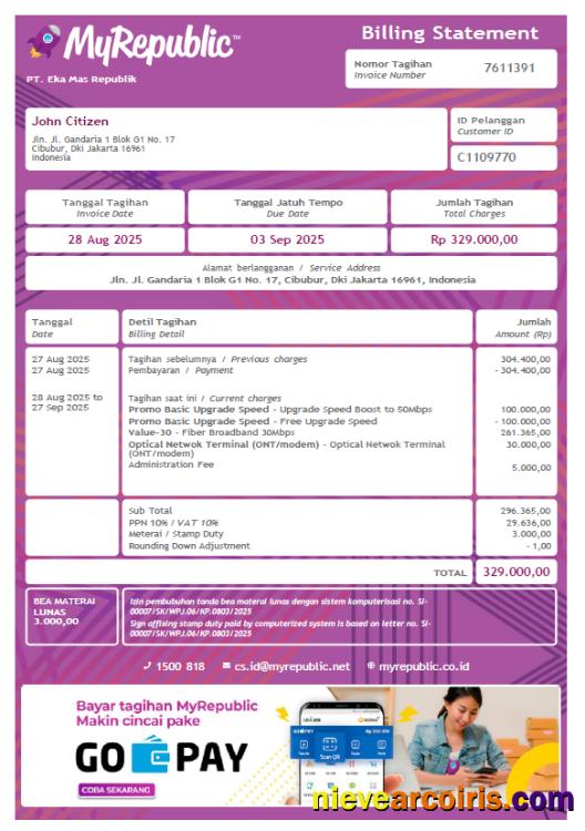 Realistic Indonesia My Republic Utility Bill Template In Word And PDF Formats