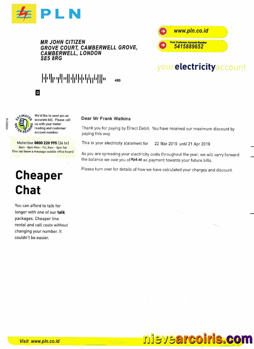 Editable Indonesia PLN Electricity Utility Bill Template, Fully Editable In PSD Format