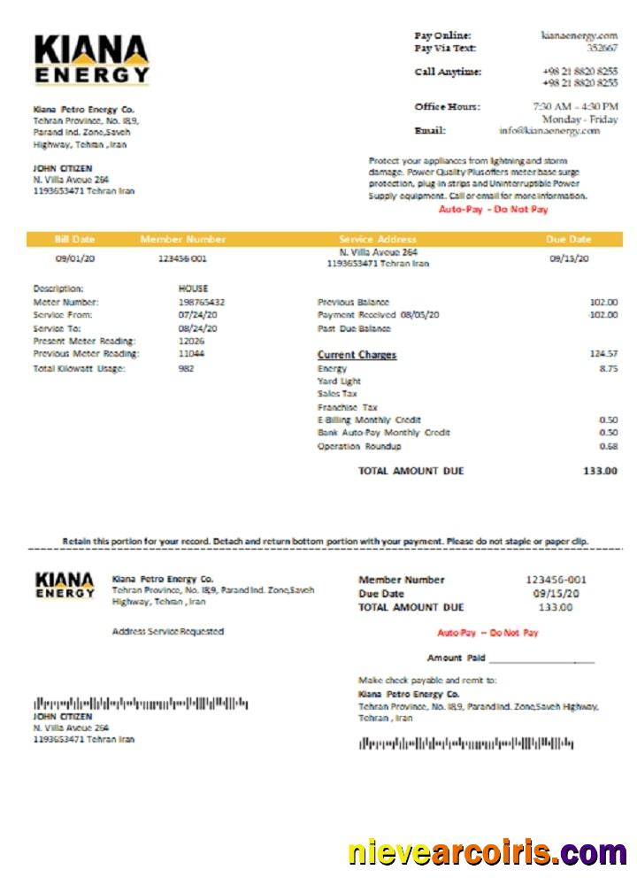 Iran Kiana Petro Energy Co Utility Bill Preview