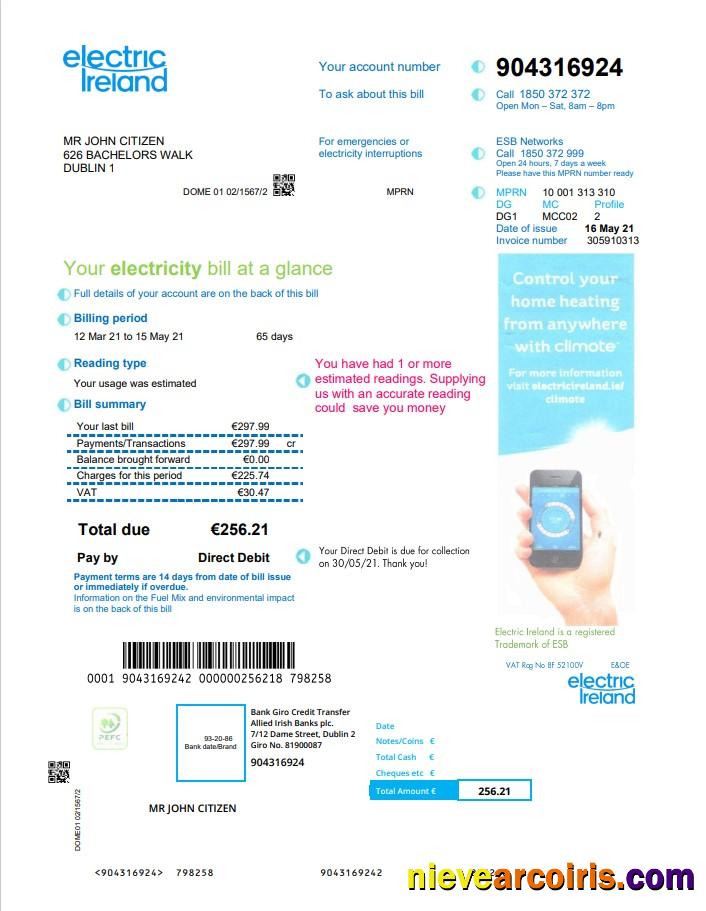 Ireland Electric Ireland Utility Bill Preview