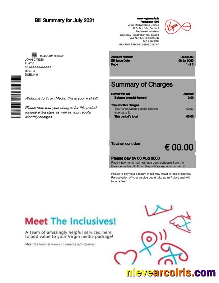 Editable Ireland Virgin Media Utility Bill Template In Word And PDF Format, Version 2