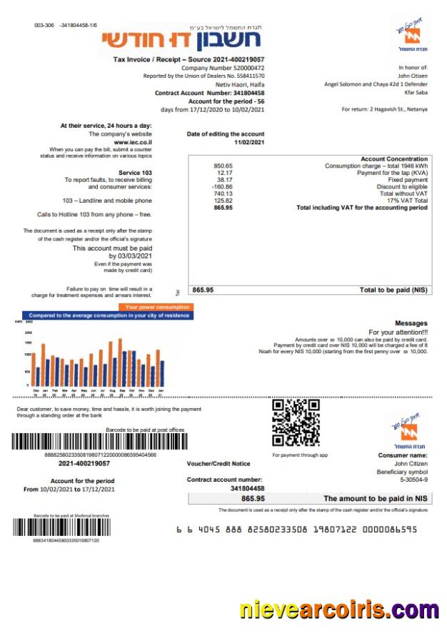 Realistic Israel Electric Corporation Utility Bill Template In Word And PDF Format (.doc And .pdf), In English