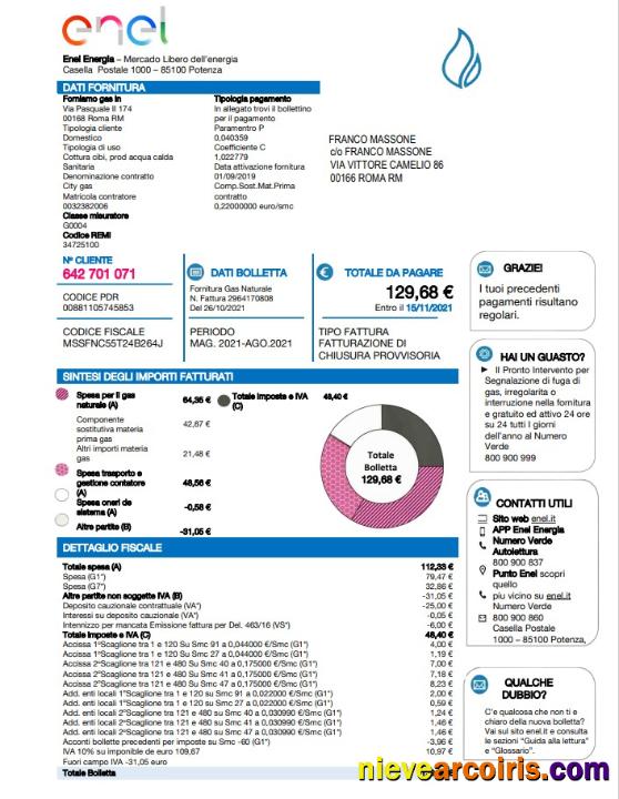 Realistic Italy Enel Energia Utility Bill Template In Word And PDF Format