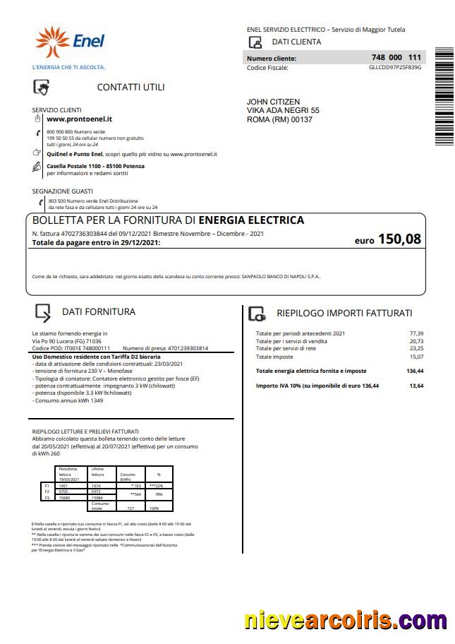 Premium Italy Enel Electricity Utility Bill Template In Word And PDF Format