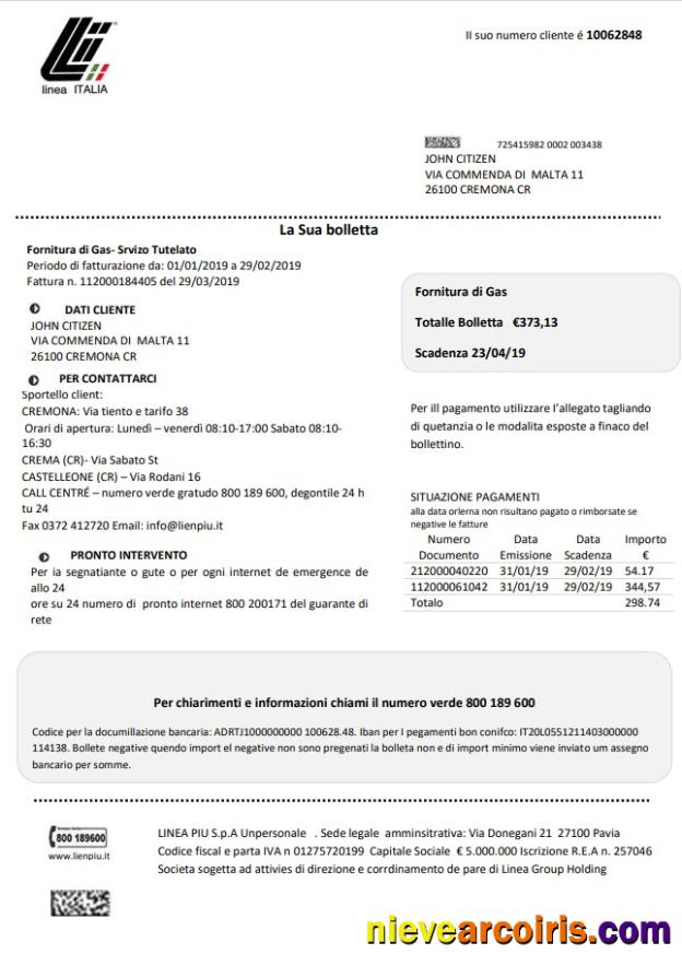 Editable Italy Linea Italia Utility Bill Template In Word And PDF Format