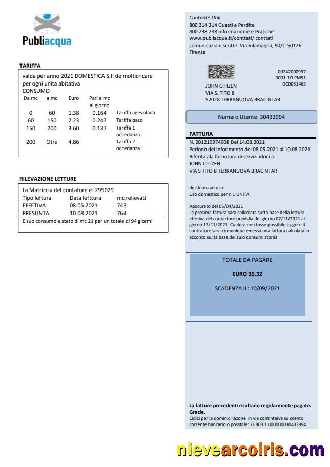 Premium Italy Publiacqua Utility Bill Template In Word And PDF Format