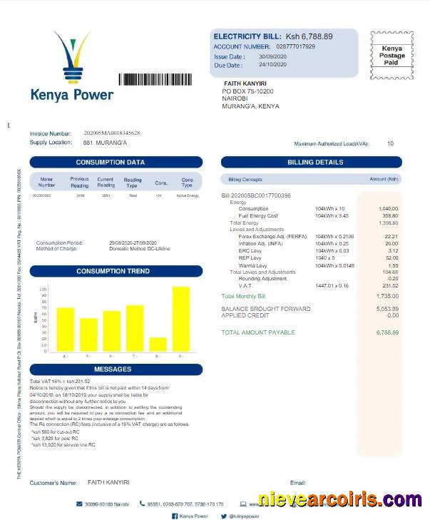 Editable KENYA KENYA POWER Utility Bill Word And PDF Template
