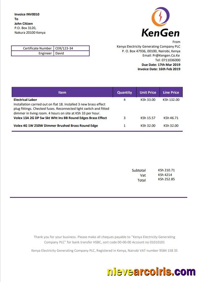 Editable Kenya KenGen Electricity Generating Company Utility Bill Template In Word And PDF Format