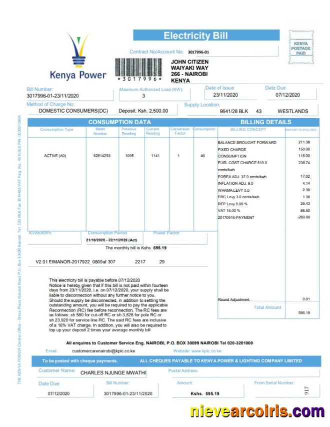 Professional Kenya Power Utility Bill Template In Word And PDF Format