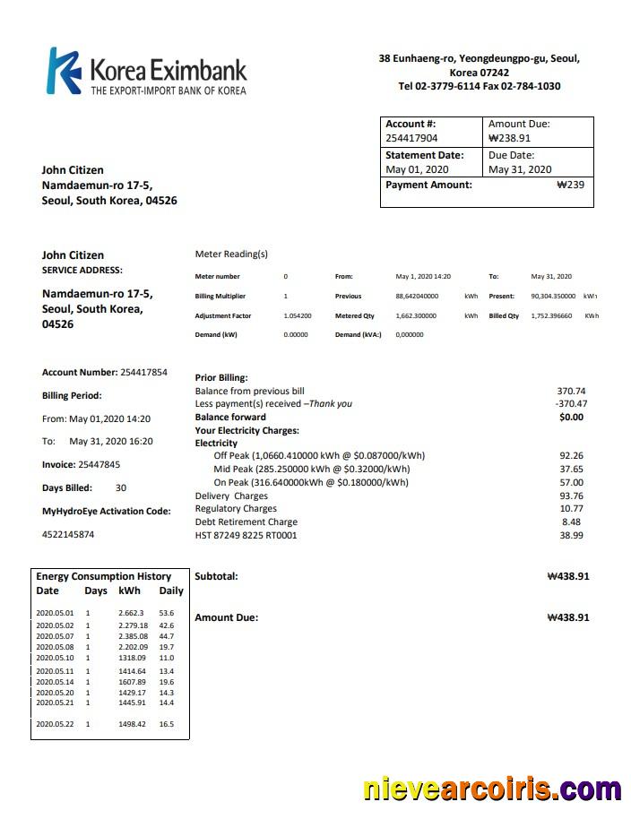 Editable Korea Eximbank Template In Word And PDF Format, Good For Address Prove