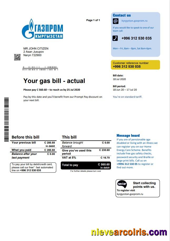 Premium Kyrgyzstan Gazprom Utility Bill Template In Word And PDF Format