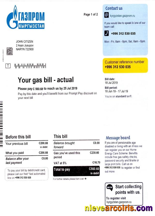 Professional Kyrgyzstan Gas Utility Bill Template Fully, Editable In PSD Format
