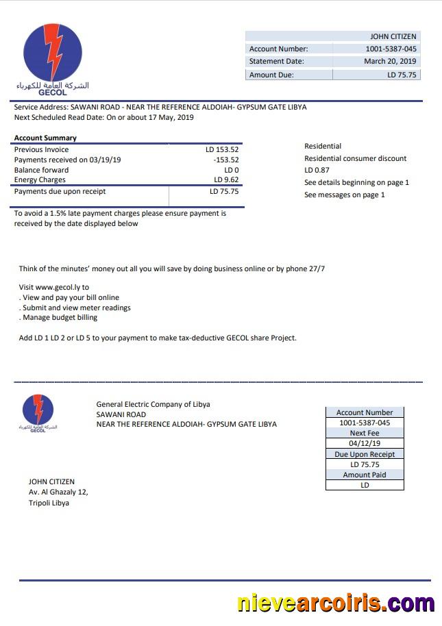 Premium Libya General Electric Company Electricity Utility Bill Template In Word And PDF Format