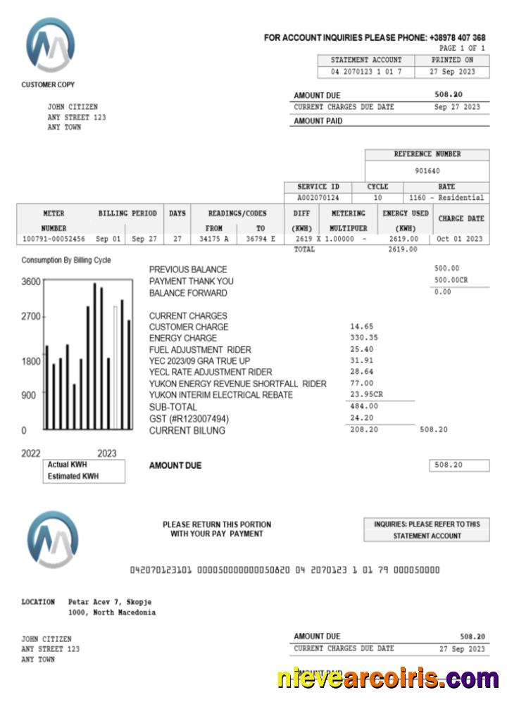 Editable Macedonia MGI Energetika Utility Bill Word And PDF Template
