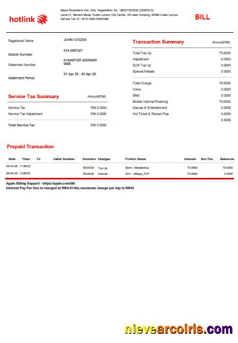 Realistic Malaysia Hotlink Utility Bill Template In Word And PDF Formats