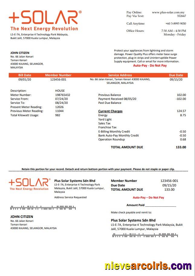 Premium Malaysia Plus Solar Systems Sdn Bhd Utility Bill Template In Word And PDF Format