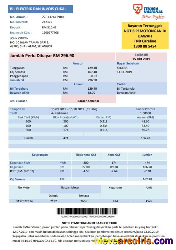Realistic Malaysia Tenaga Nasional Electricity Utility Bill Template In Word And PDF Format
