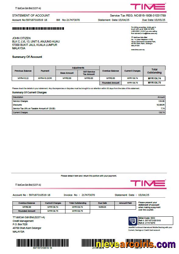 Professional Malaysia Time Utility Bill Template In Word And PDF Formats