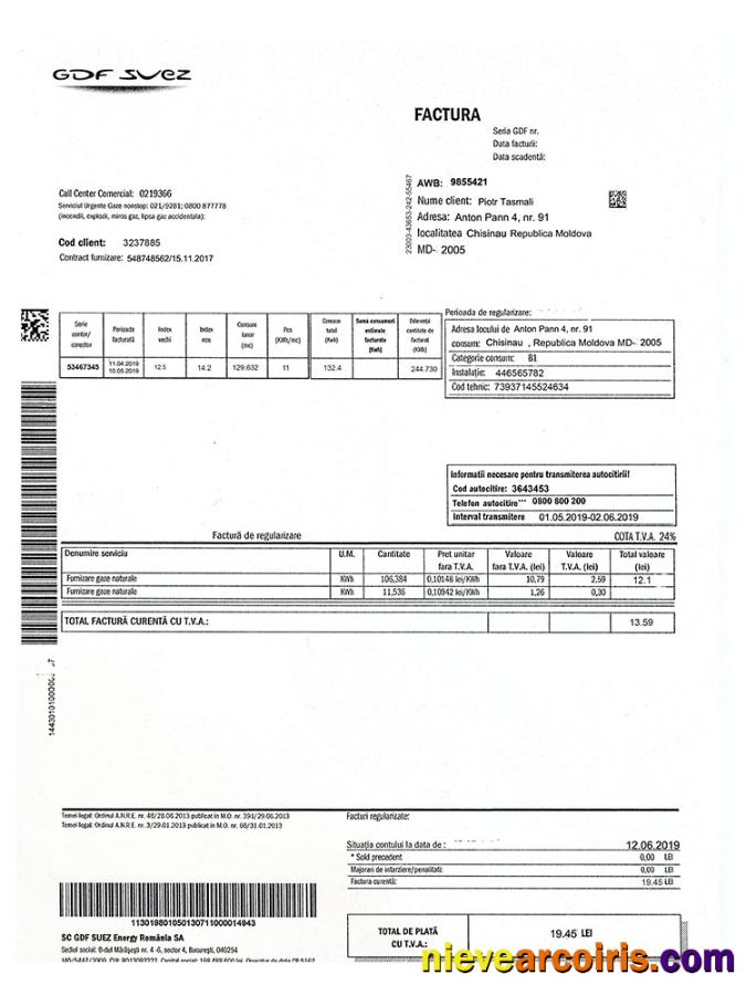 Premium Moldova Gas Utility Bill Template, Fully Editable In PSD Format