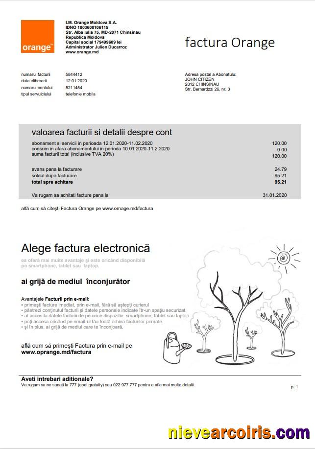 Professional Moldova Orange Factura Utility Bill Template In Word And PDF Format