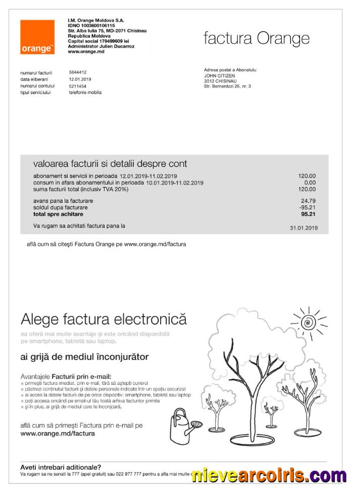 Realistic Moldova Orange Utility Bill Template, Fully Editable In PSD Format