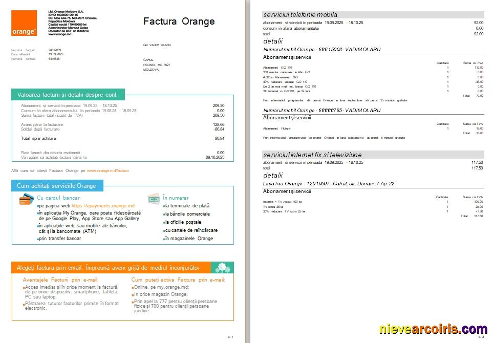 Moldova Orange Utility Bill Version 2 Scr Template