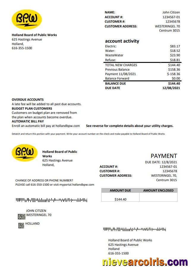 Editable Netherlands BPW Utility Bill Template In Word And PDF Format