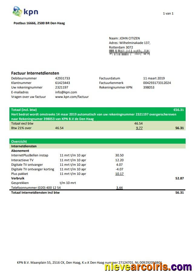 Premium Netherlands KPN Utility Bill Template In Word And PDF Format
