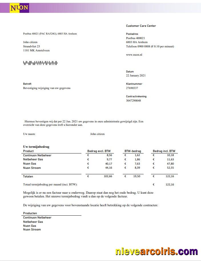 Premium Netherlands NUON Gas Utility Bill Template In Word And PDF Format In Dutch Language