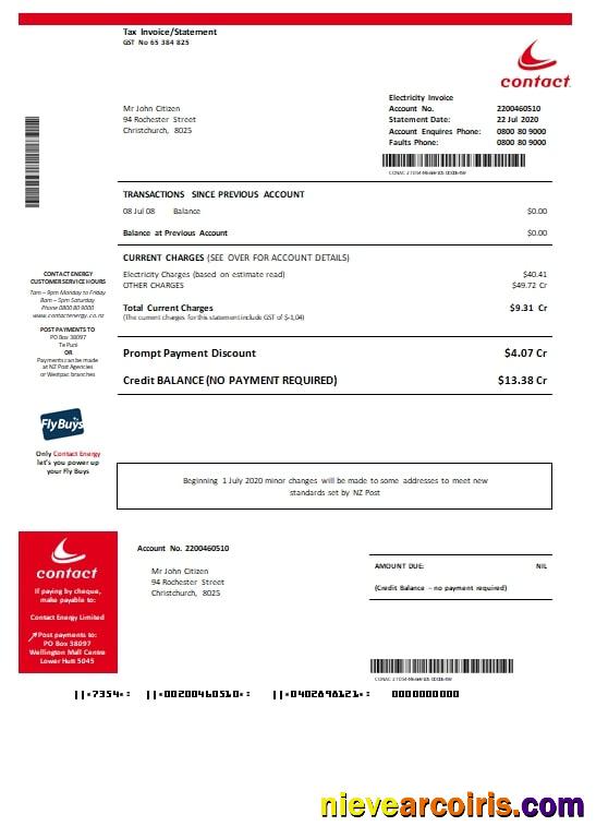 Realistic New Zealand Contact Energy Proof Of Energy Template In Word And PDF Format