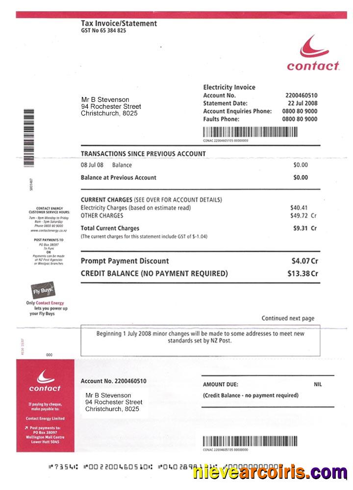 New Zealand Electrcity Bill Photolook