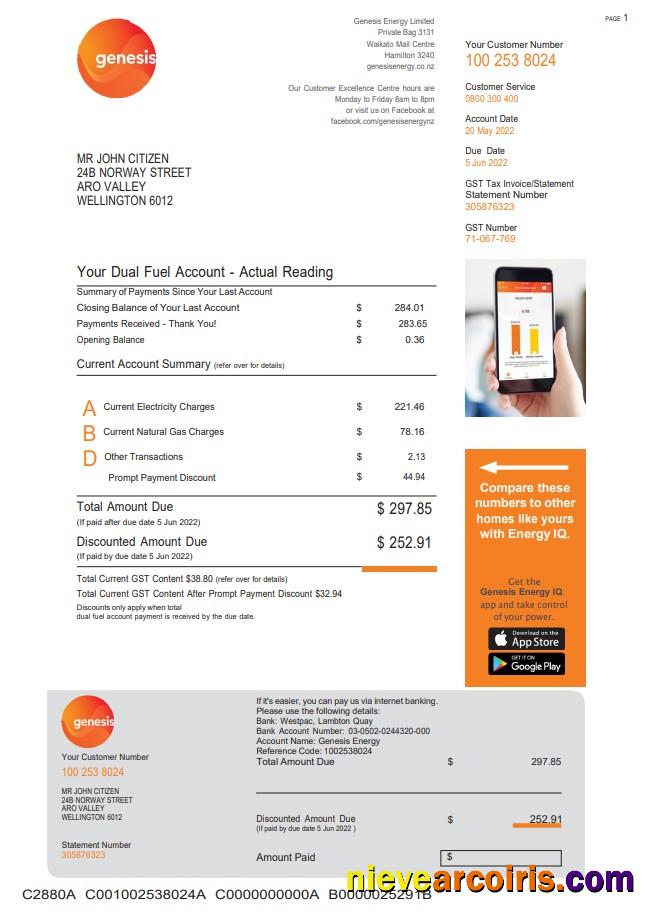 Realistic New Zealand Genesis Gas Utility Bill Template In Word And PDF Format, 3 Pages 3