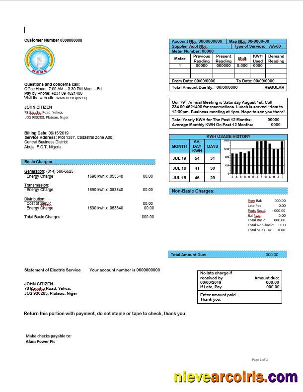 Nigeria Nigerian Electricity Regulatory Commission Electricity Bill In Word Format Photolook