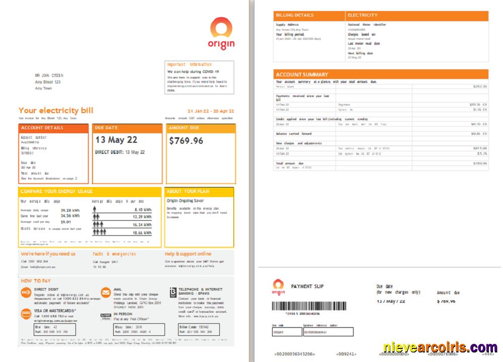Professional Origin Utility Bill Template, In Word And PDF Format, 4 Pages