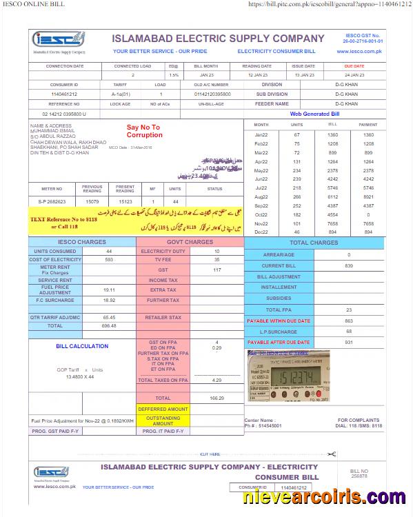Professional PAKISTAN IESC Utility Bill Word And PDF Template