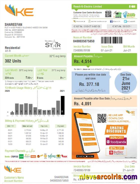 Realistic PAKISTAN K ELECTRIC LIMITED Utility Bill Word And PDF Template