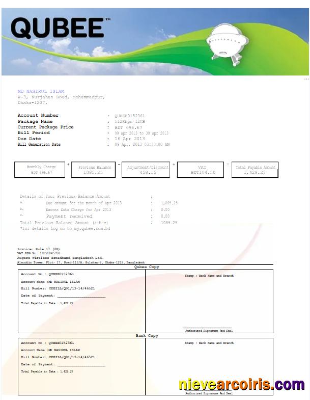 Realistic PAKISTAN QUBEE Utility Bill Word And PDF Template
