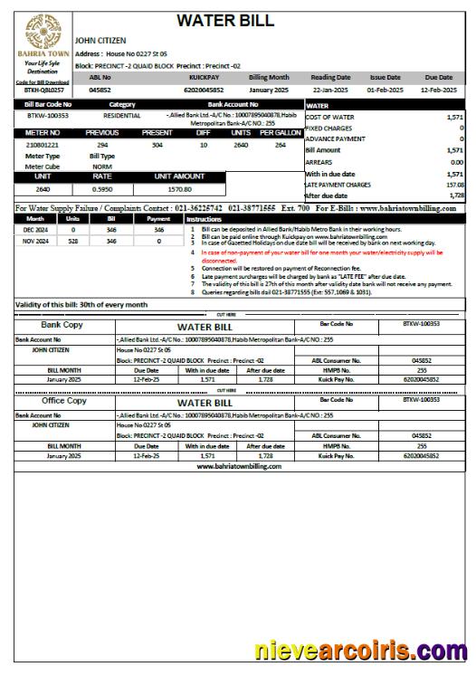 Professional Pakistan Bahria Town Utility Bill Template In Word And PDF Formats