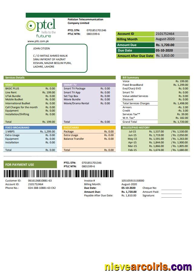 Premium Pakistan PTCL Utility Bill Template In Word And PDF Format