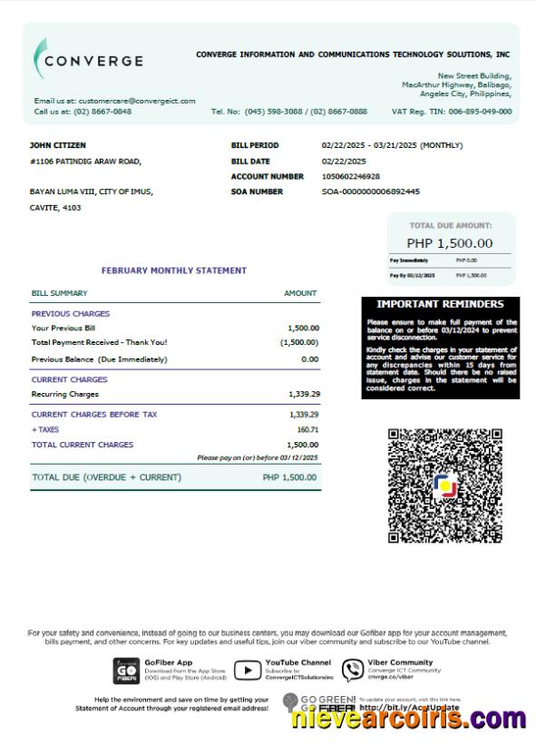 Premium Philippines Converge Utility Bill Template In Word And PDF Formats