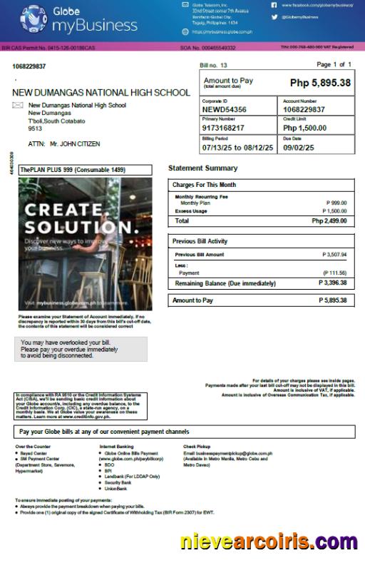 Professional Philippines Globe MyBusiness Utility Bill Template In Word And PDF Formats