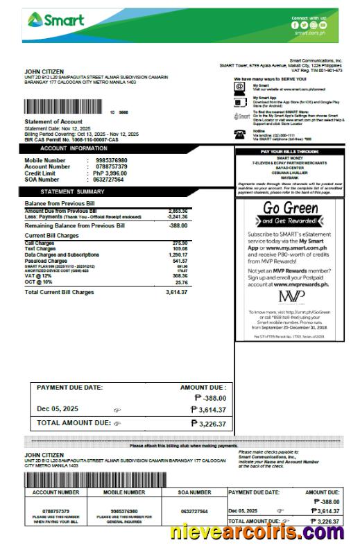 Realistic Philippines Smart Utility Bill Template In Word And PDF Formats, Version 2
