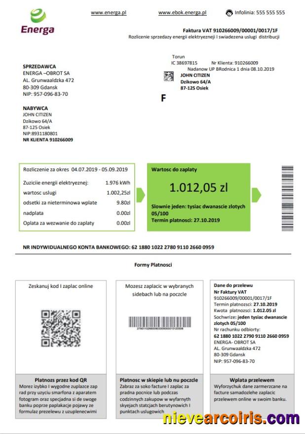 Premium Poland Energa Utility Bill Template In Word And PDF Format
